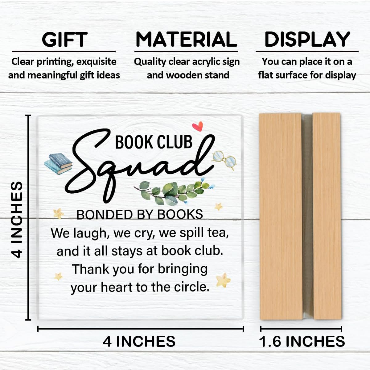 Thank You Gifts for Book Lovers Reader Bookish Book Club Acrylic Clear Desk Decorative Sign Library Reading Room Bookshelf Decor