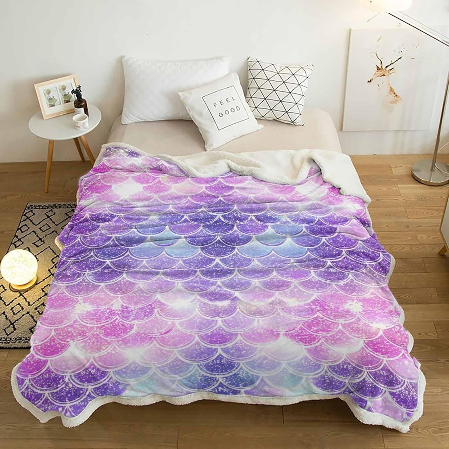 Sherpa Mermaid Fleece Blanket,Ombre Mermaid Charming Fish Scale Bed Blanket Soft Cozy Luxury Blanket 40"x50", Fuzzy Thick Reversible Super Warm Fluffy Plush Microfiber Throw Blanket for Couch