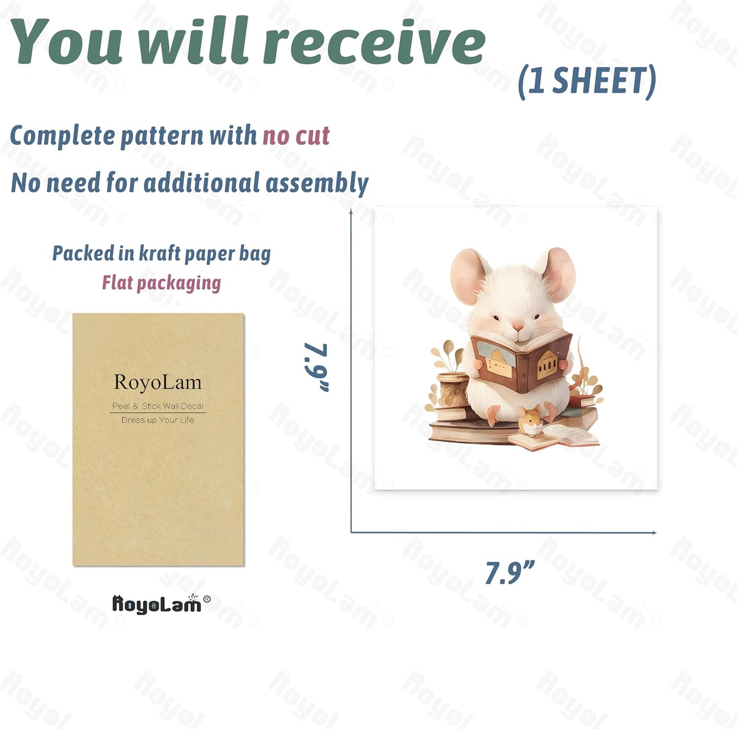 Cute Mouse Reading Books Wall Decal Nursery Animal Wall Sticker Removable Peel and Stick Wall Art Decor for Kid Baby Library Classroom Preschool Living Room Playroom Bedroom School