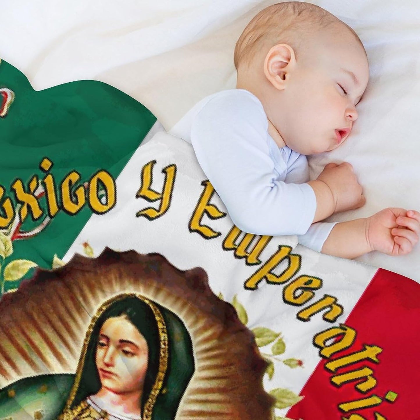 Christmas Throw Blanket for Couch Virgen De Guadalupe Our Lady of Virgin Mary Mexican Flag Elements Lightweight Blankets for Sofa, Bed Cozy Microfiber Blanket 40"x60"