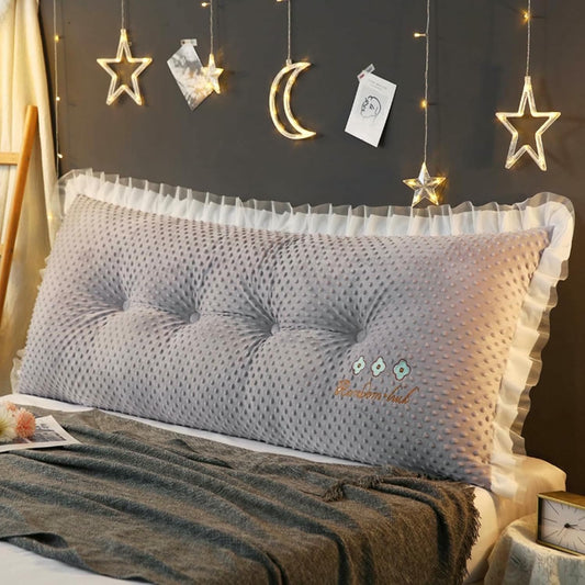 Solid Color Long Headboard Pillow,Reading Bed Rest Wedge Cushion,Large Bolster Positioning Support Pillow Removable Velvet Backrest for Dorm Room Daybed Bed~/