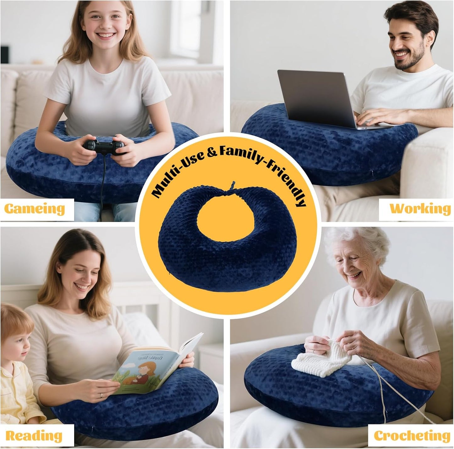 IFOYO Ergonomic Gaming Pillow for Lap, U-Shaped Crochet Pillow for Lap Support, Soft Reading Pillows Provide Arms Legs Neck Support to Long Gaming Sessions, Crocheting, Reading, Working