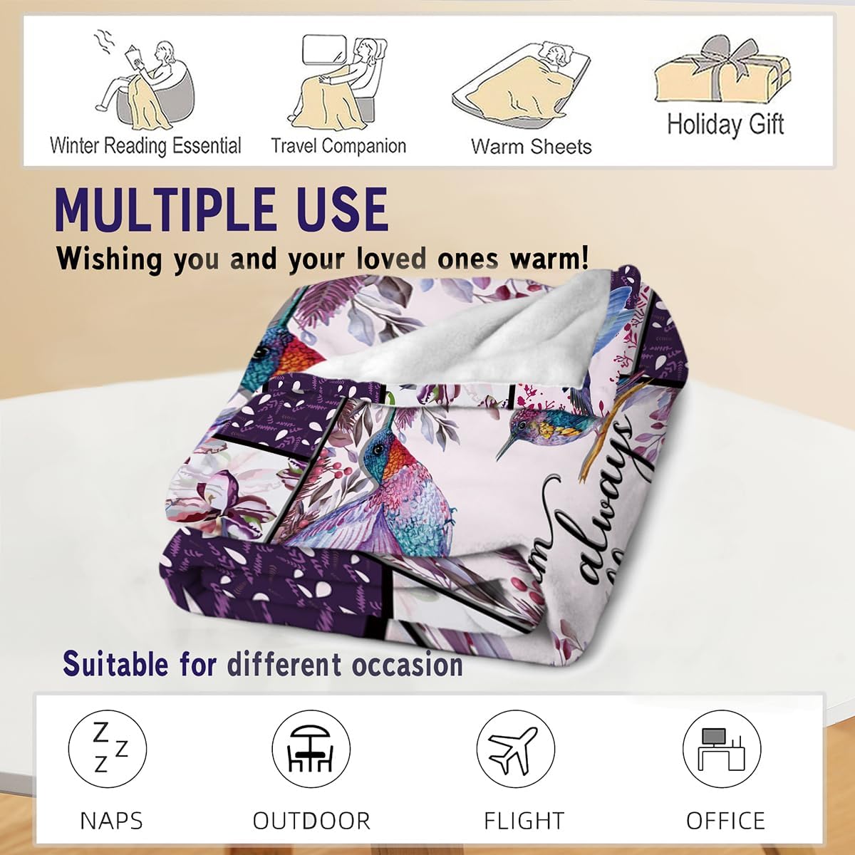 I Am Always with You Hummingbird Blankets Soft Warm Fleece Hummingbird Throw Blankets for Kids and Adults Hummingbird Gifts for Women and Girls