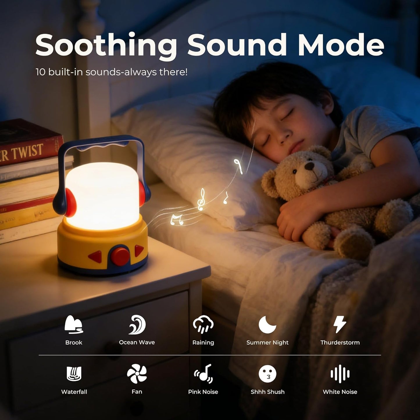 4-in-1 Kids Night Light, Bluetooth Speaker, Story Player & White Noise Machine for Soothing Sleep - Rechargeable, Patented Pull-Handle, and Screen-Free, Perfect for Bedtime, Travel & Camping