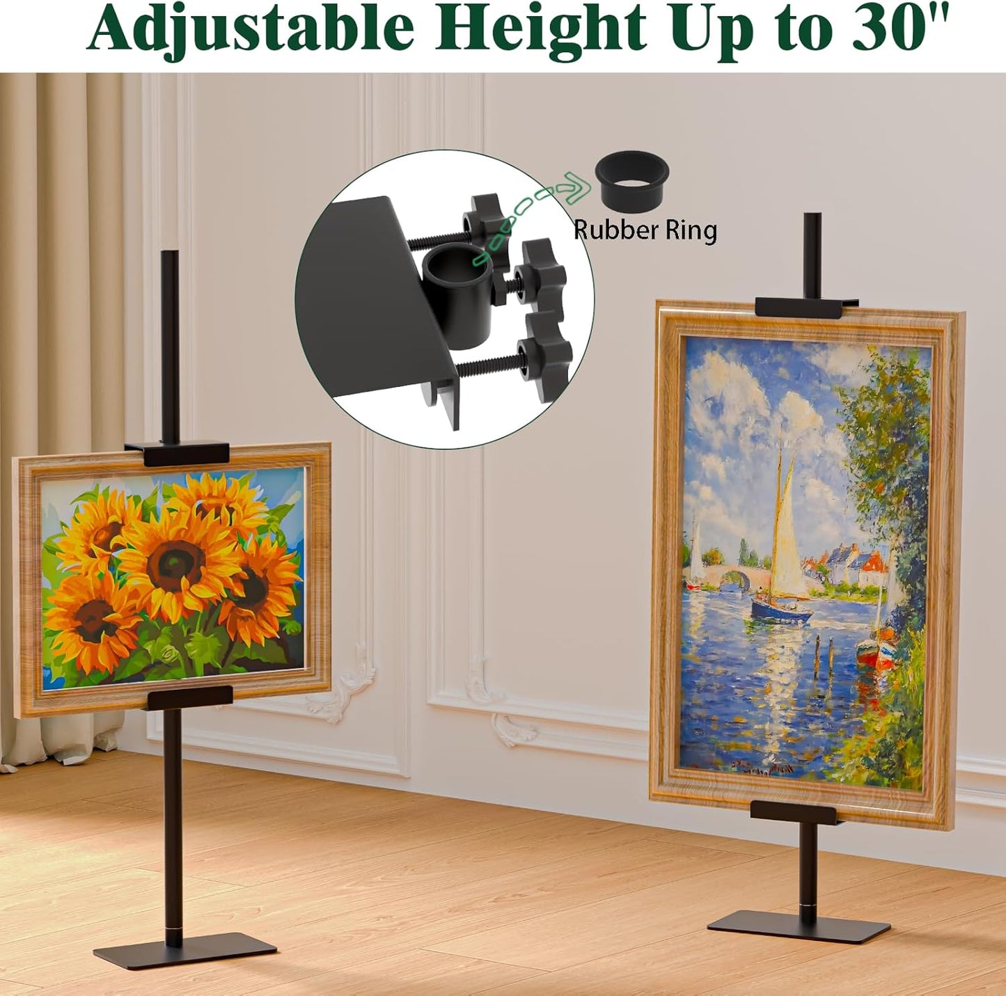 Tabletop Easel Stand, 31" H/1.7" T Adjustable Picture Frame Stands for Display, Metal Tablet Top Easel Picture Frames Stand, Canvas Frame Easel, Black Stand for Sign, Photo, Poster, Art, Painting