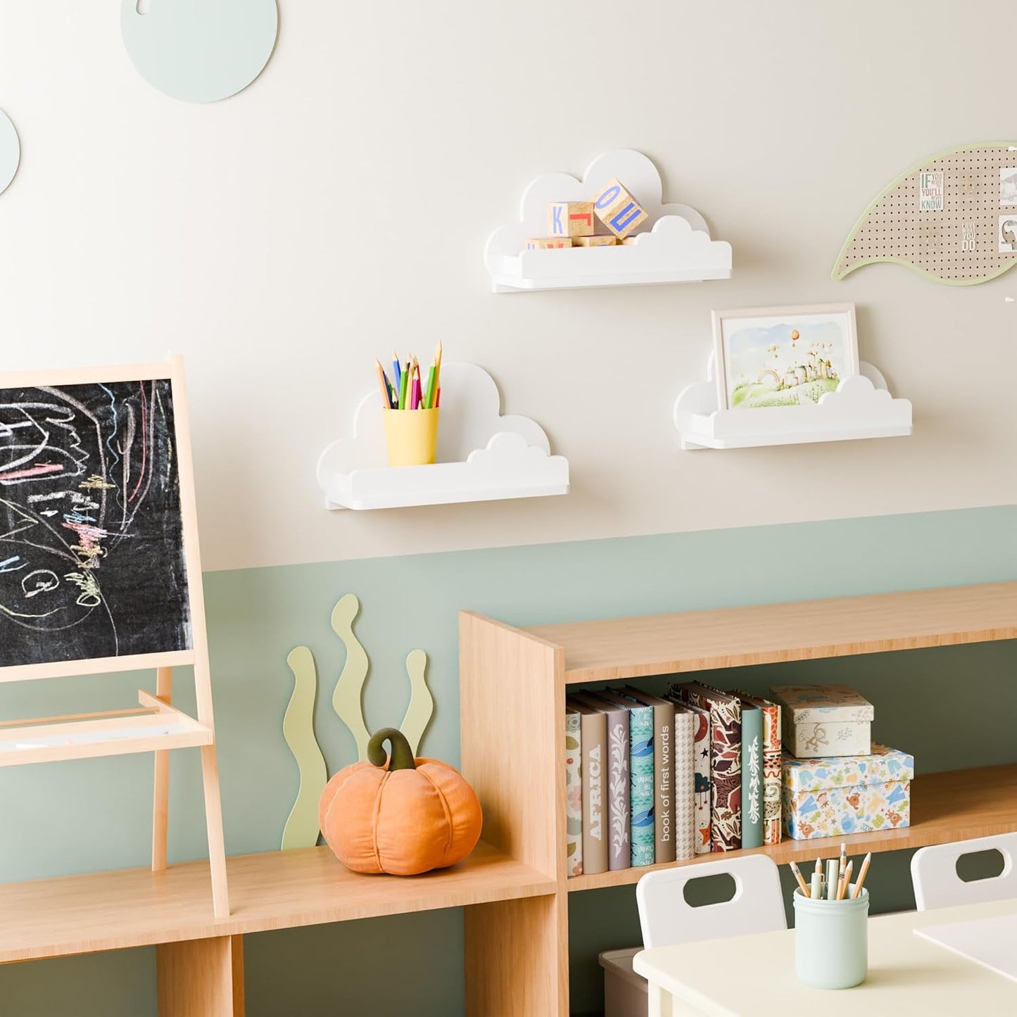 Cloud Shelves for Kid’s Room Nursery Wall Deor Set of 3, White Cloud Bookshelf Floating Shelf, Small Figure Shelf Wall Mounted, Cute Decorative Cloud Floating Shelf for Toys, Plants & Storage