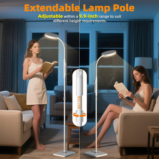 Floor Lamp, Adjustable Height Floor Lamps for Living Room Bedroom, 252 LED Super Bright Standing Lamp Remote Control, Dimmable Gooseneck Tall Stand Reading Lamp Light for Office Craft, White