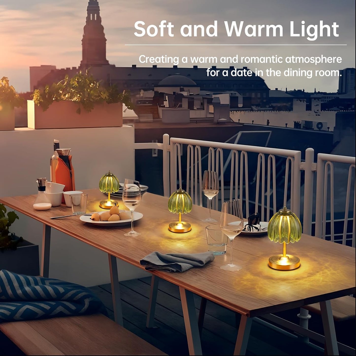 Tulip Small Table Lamp, 5200mAh Cordless Touch Control Mini Table Lamp with 3 Color Temps & Stepless Dimming, Perfect for Small Spaces Like Dressers, Bedsides, Bookshelves (Green Tulip)