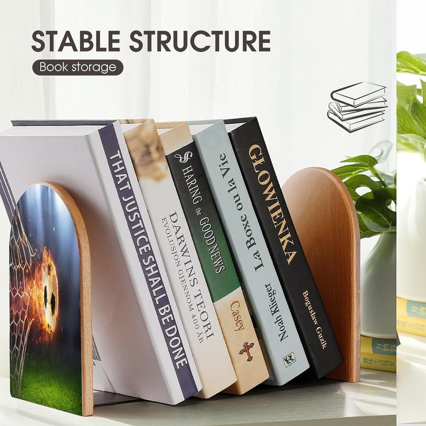 Football Wooden Bookend Non-Slip Book Ends Heavy Duty Book Stopper with Metal Base Books Holderd Decorative Bookends Stands Firmly for Office Supplies