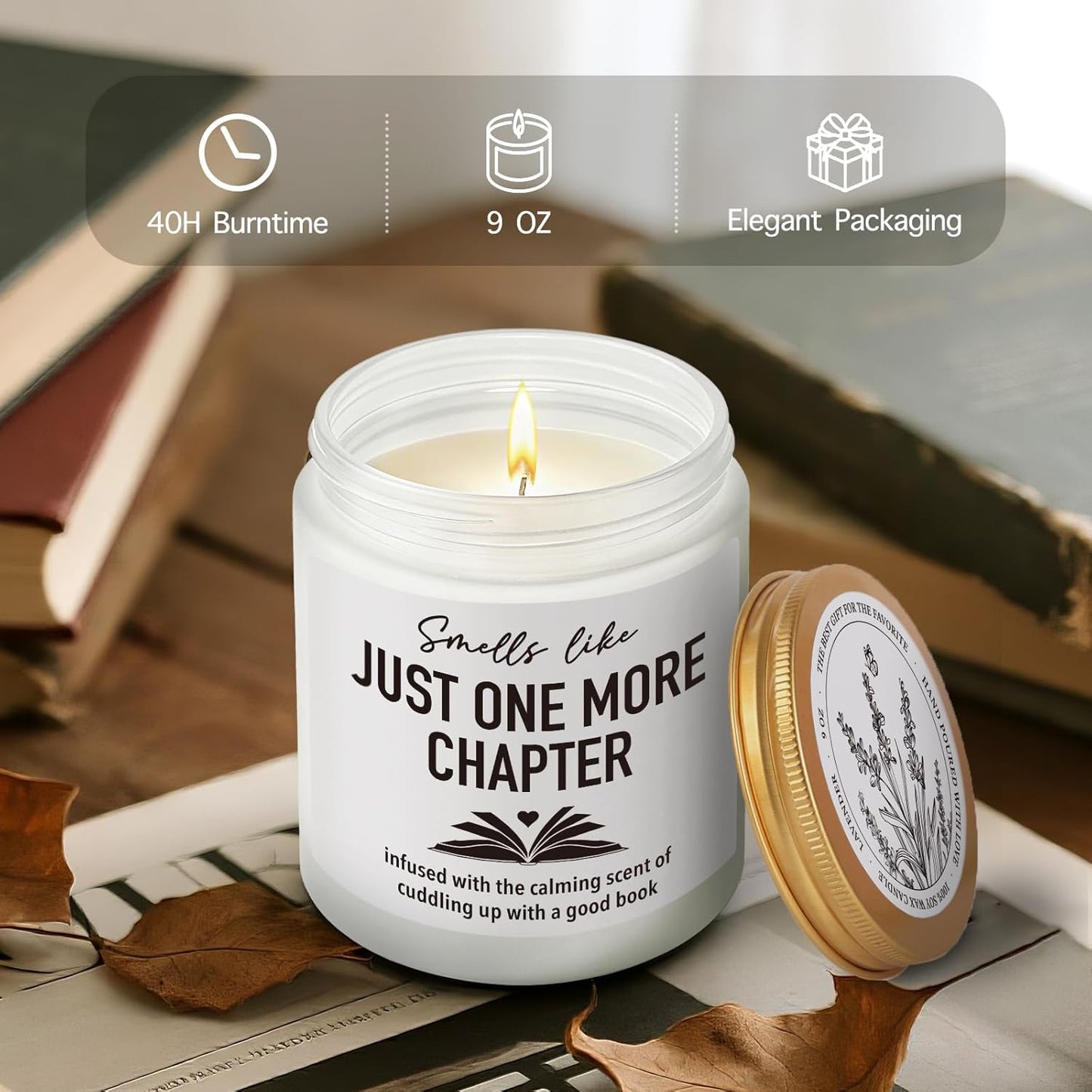 Funny Book Candle Gifts for Book Lovers, Smells Like Just One More Chapter, Books Themed Reading Gift for Women Men Bookworm Librarian, Christmas Reading Day Decor Candles for Readers43