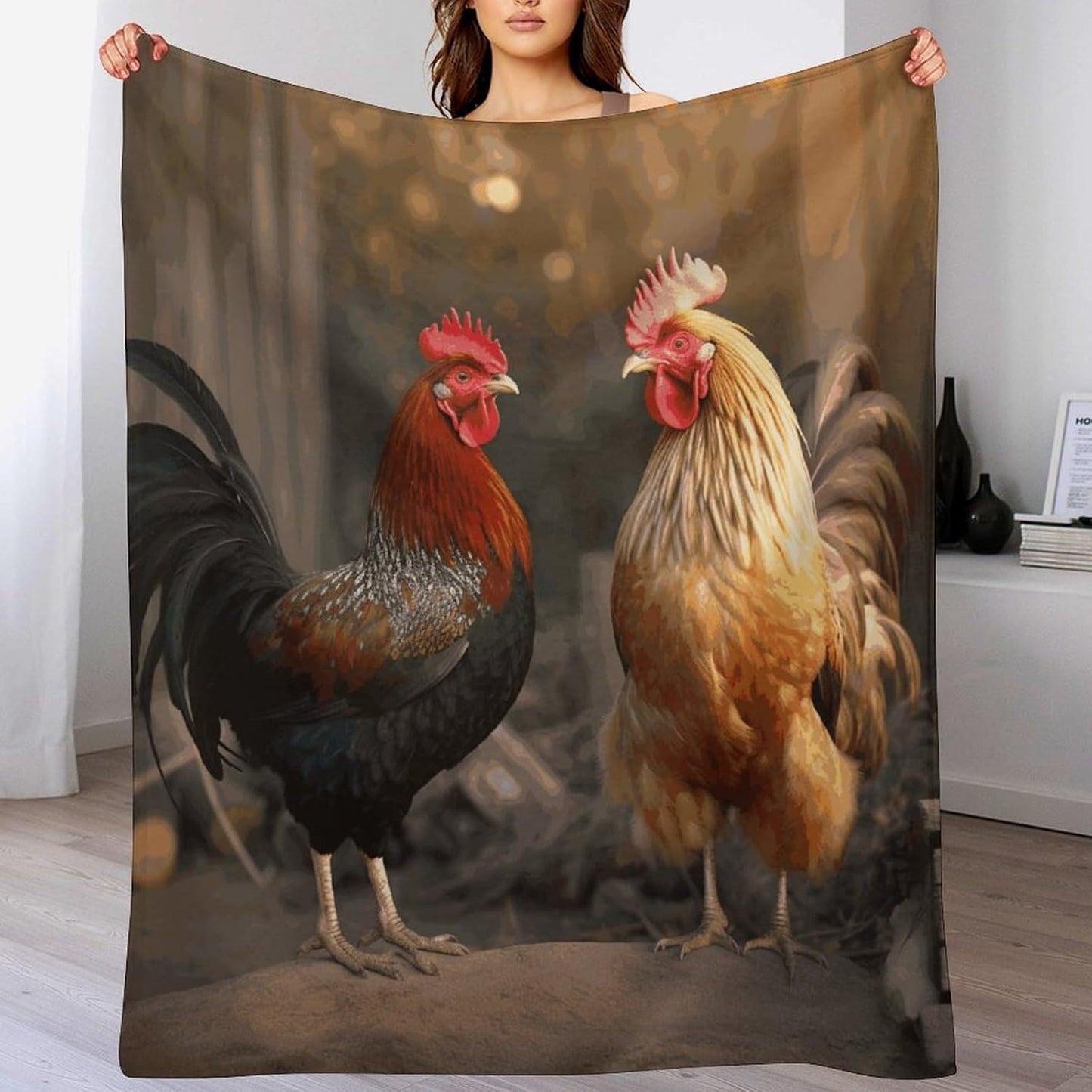 Rooster and Chicken Blanket Super Soft Lightweight Throw Blanket Cute Cozy Warm Bed Blanket Decorative Fuzzy Blanket All-Season Home Decor Gift for Sofa Couch Living Room 40"*50" （100 * 130cm）