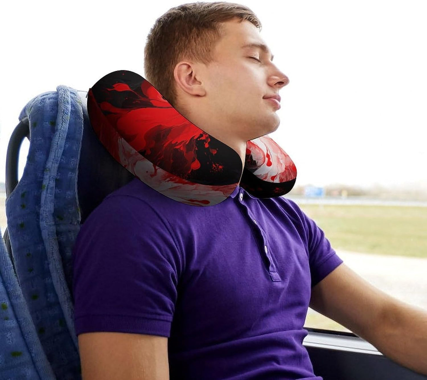 Red Black White Abstract Neck Pillow Memory Foam U Shaped Pillows Portable Pillows for Shoulder Travel Head Support Pillow with Concealed Zipper for Airplane Car Home Office