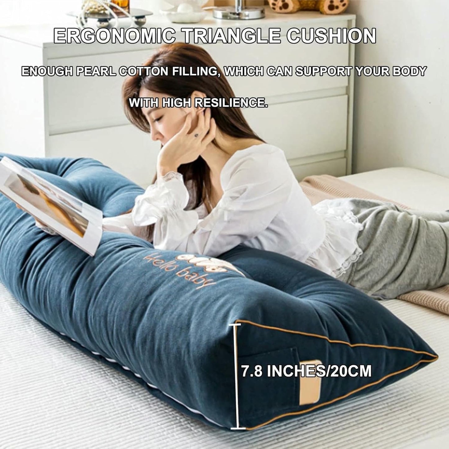 Triangular Wedge Headboard Pillow,Fleece Triangle Cushion Reading Pillow Bed Back Positioning Support Backrest Solid Color Large Bolster with Removable Cover~/