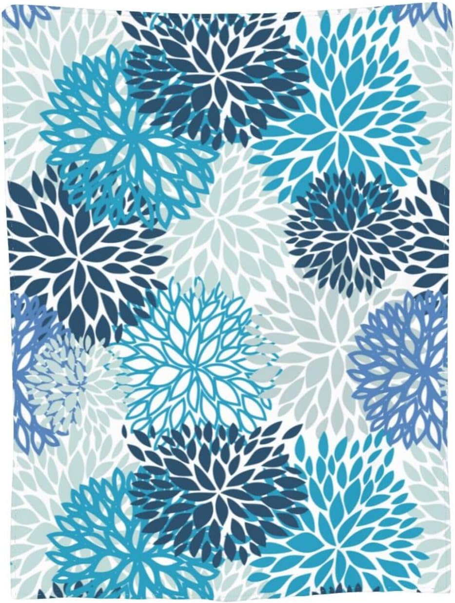 Blue Navy Chrysanthemum Flowers Bed Blanket Ultra Soft Throw Blanket All Season Warm Light Weight Cozy Plush Blankets for Home Bedroom Sofa Chair Travel, 60"X80"