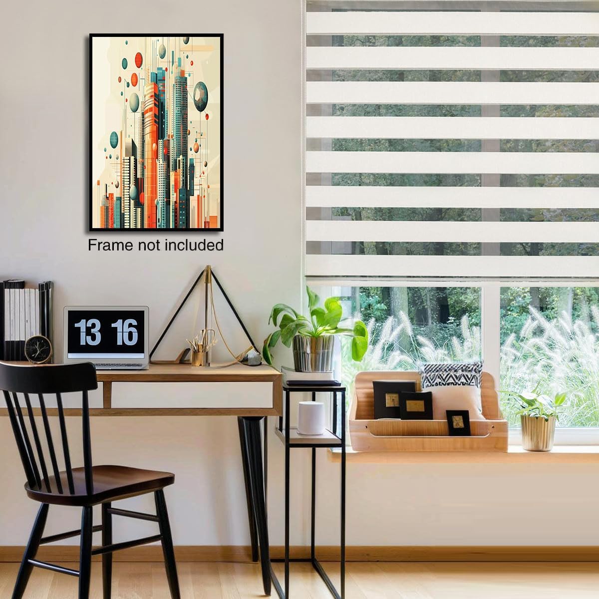 GDJSMIN Abstract Geometric Shapes Wall Art, Beige Cityscape Poster For Reading Room Living Room Decor 24 X 36 Inch Unframed