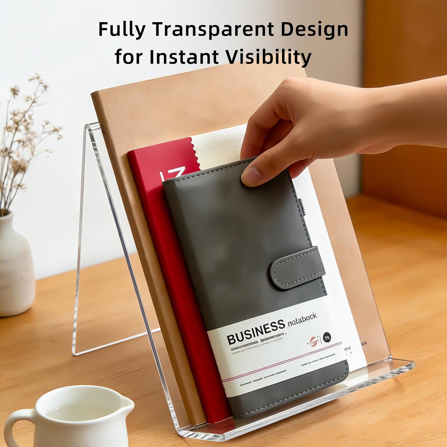 Clear Acrylic Book Stand – 8.5 x 11 Inch Display Holder for Cookbook, Tablet, Magazine, Photo, Plate – Transparent Easel for Home, Kitchen, Office