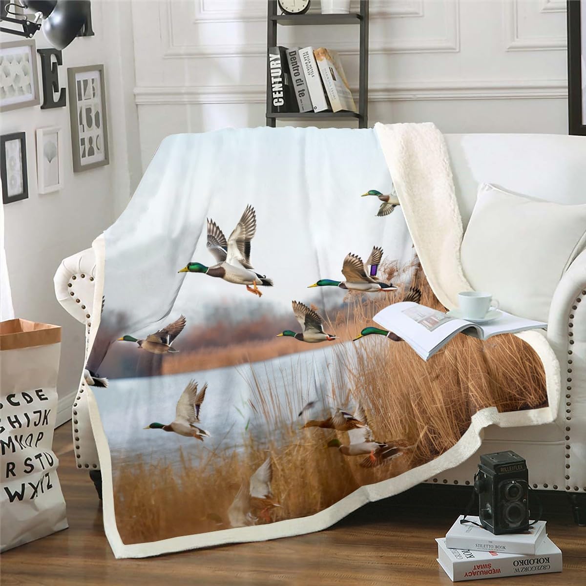 Erosebridal Mallard Duck Blanket Throw Size, Hunting Themed Fleece for Kids Teens Adults, Bird Printed Throw for Bed Sofa Couch, Soft Cozy
