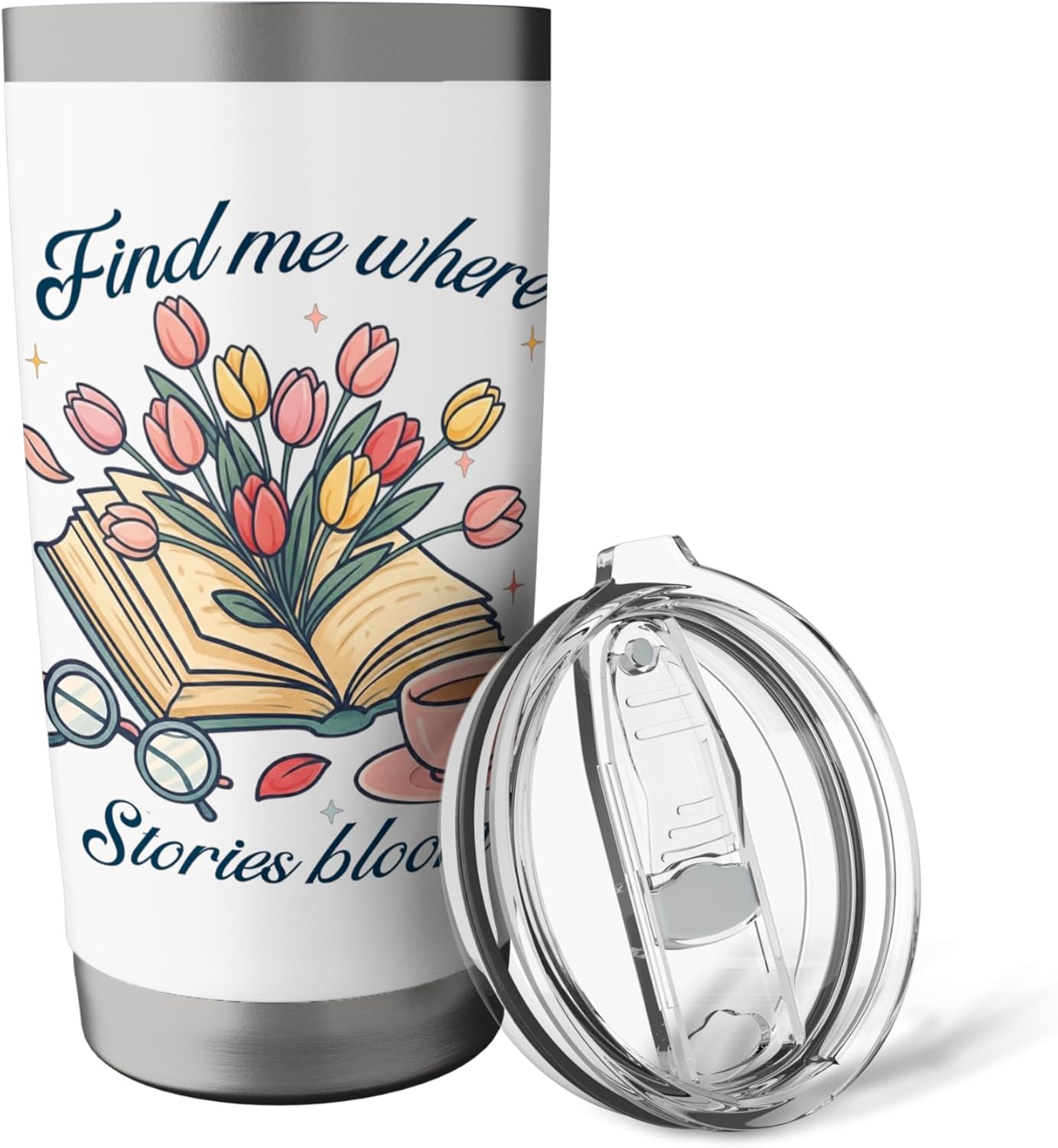 Book lover Find Me Where Stories Bloom Bookish Graphic Stainless Steel Insulated Tumbler