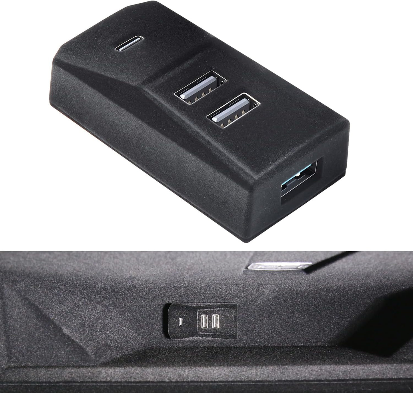 USB Hub for Tesla Glove Box – 4-Port Docking Station Model 3 Highland 2024 2025 Cybertruck, Model Y Juniper 2025 2026 Seamlessly Transfer dashcam footage, Flash-Drive Data, Games and Music