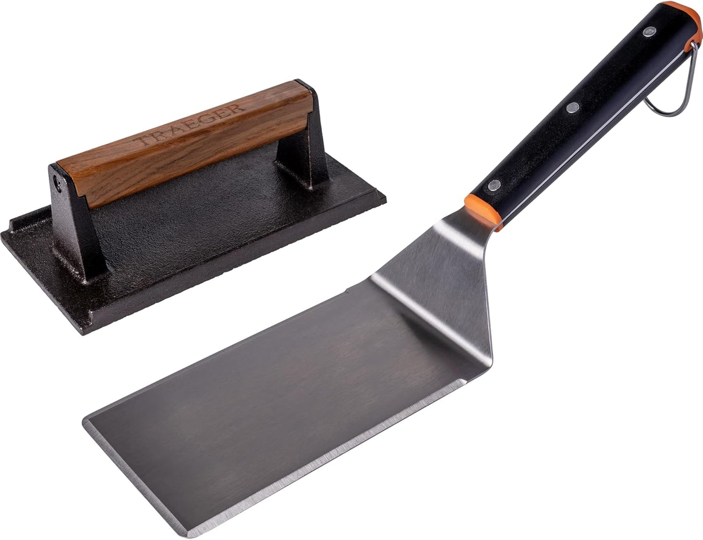Traeger Grills Flat Top Burger Kit – XL Heavy-Duty Spatula & Cast Iron Burger Press for Smash Burgers, Perfect Sear & Griddle Cooking