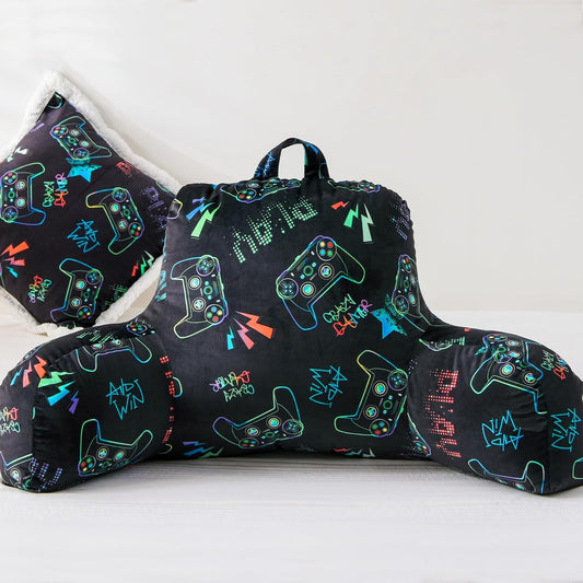 A Nice Night Kids Back Resting Pillow for Reading and Watching TV Bed Rest Pillow to Lounge with Comfortable Back Support Great for The Bed or Couch,Gaming Printed,Matching Cushion Cover