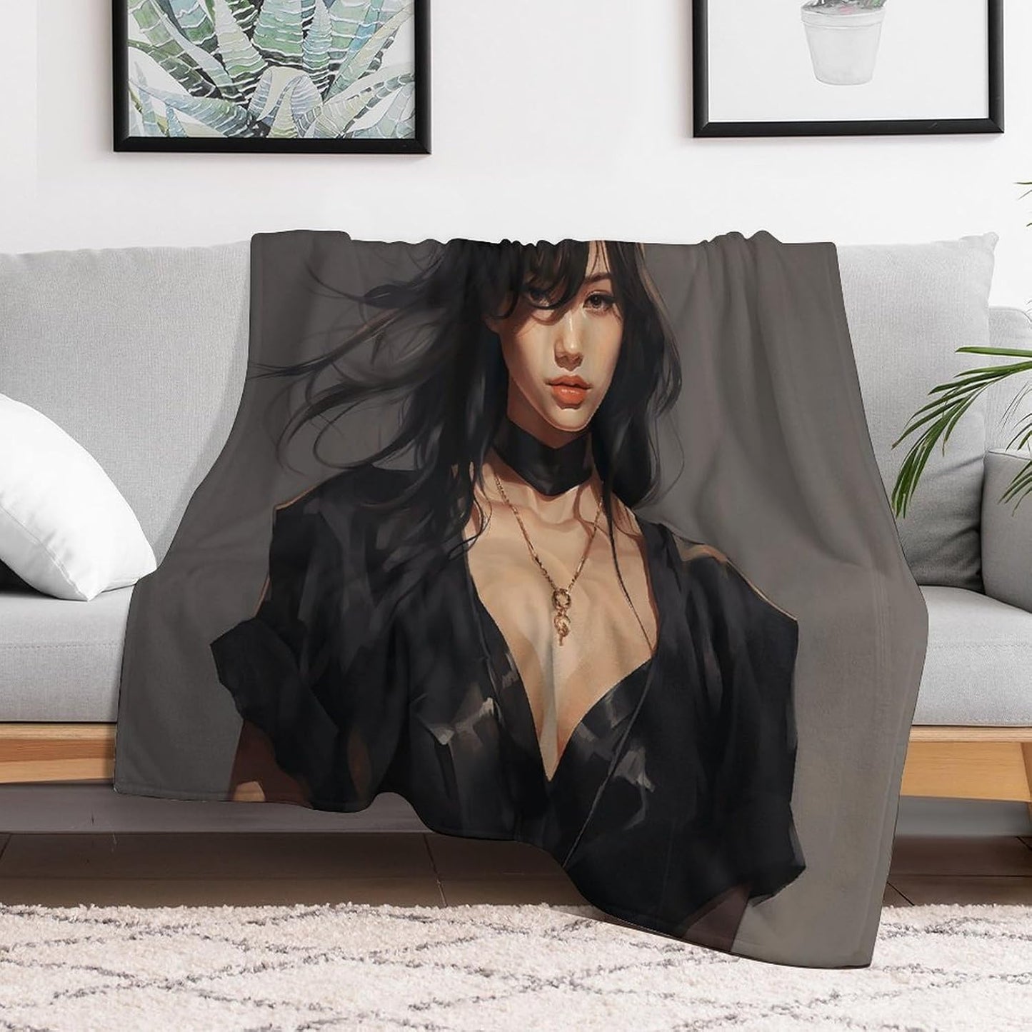 Character in Black Dress Throw Blanket for Couch Super Soft Warm Lightweight Throw Blankets Cozy Flannel Bed Blanket Cute Decorative Blankets for All Seasons Home Decor Gift 50"*60"（130 * 150cm）