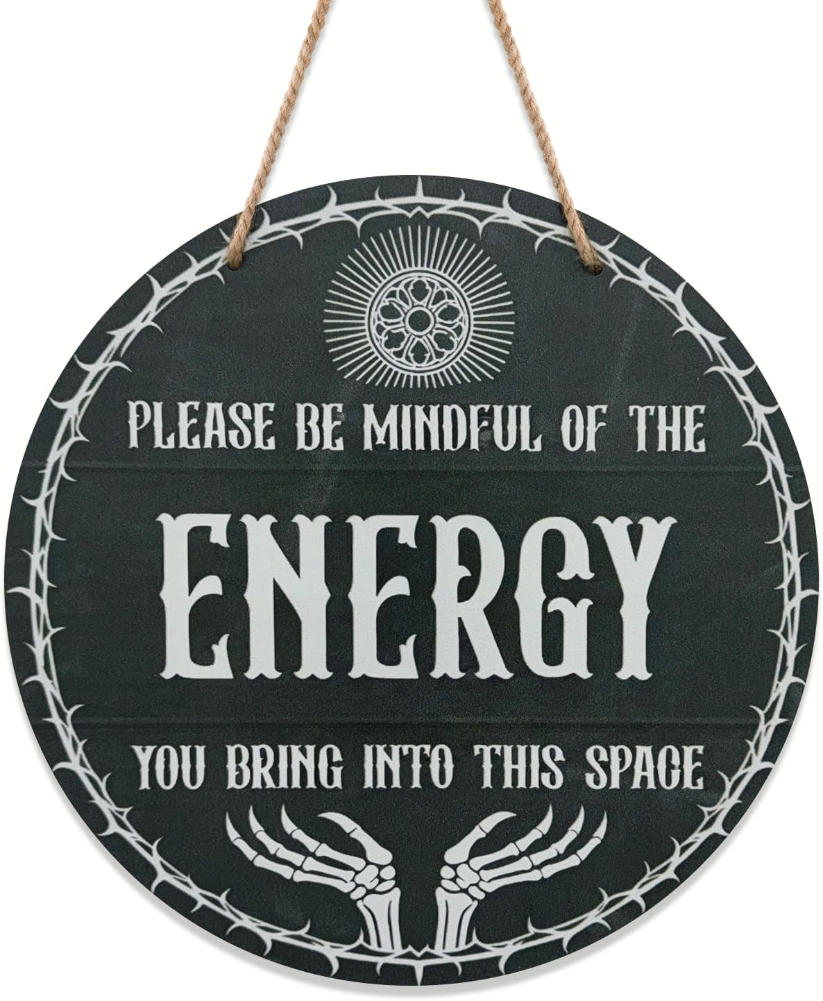 Witch Decor Sign Gothic Positive Energy Decorative Sign Witchy Home Decor with Inspirational Quote, Black And White Aesthetic Wall Art for Gothic Office or Home Decor Wiccan Gifts for Men Women