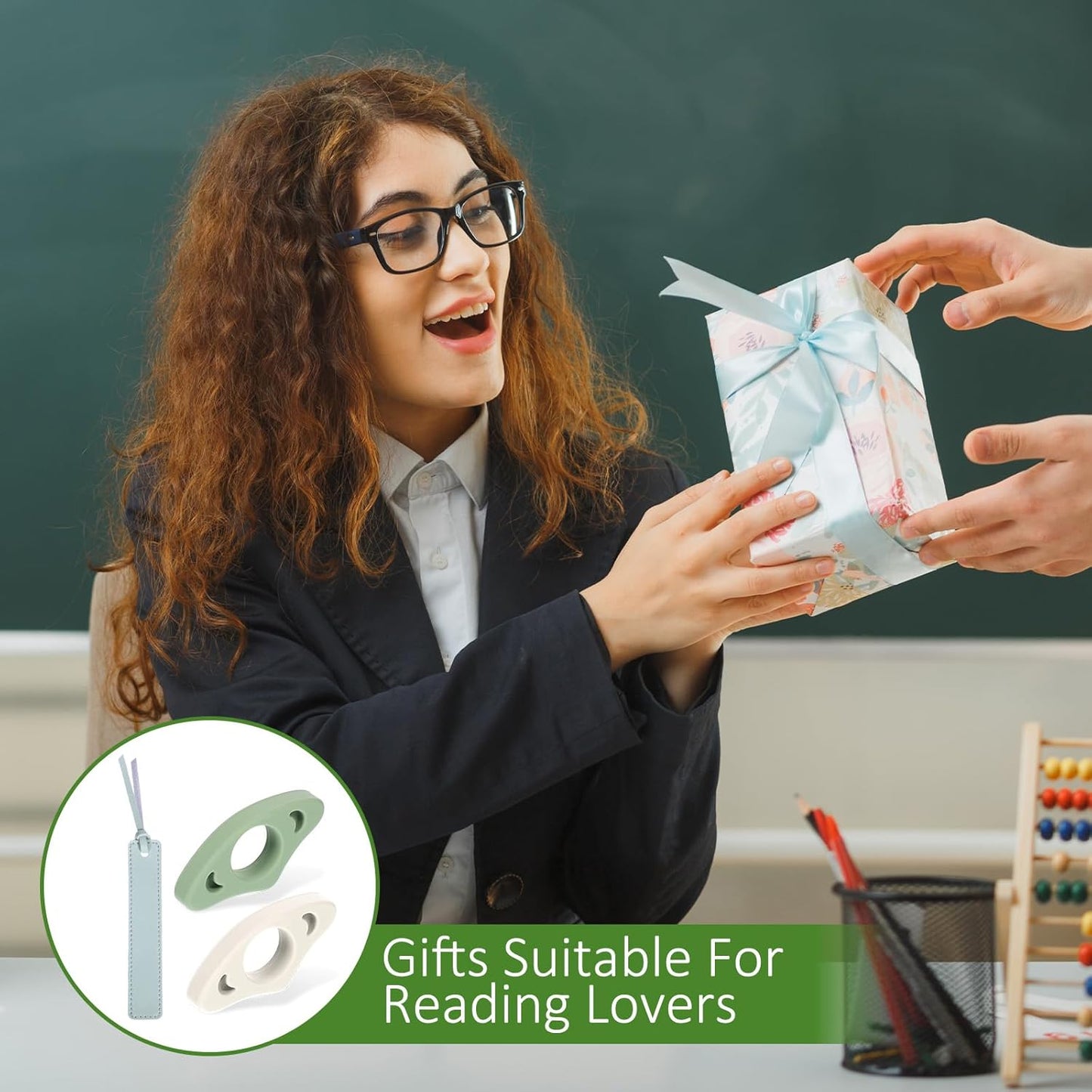 3Pcs Book Page Holder Set, 2Pcs Breathable Silicone Thumb Book Page Holder and Leather Bookmark Set Bookmark with Tassel Books Accessories Gift for Booklovers, Readers