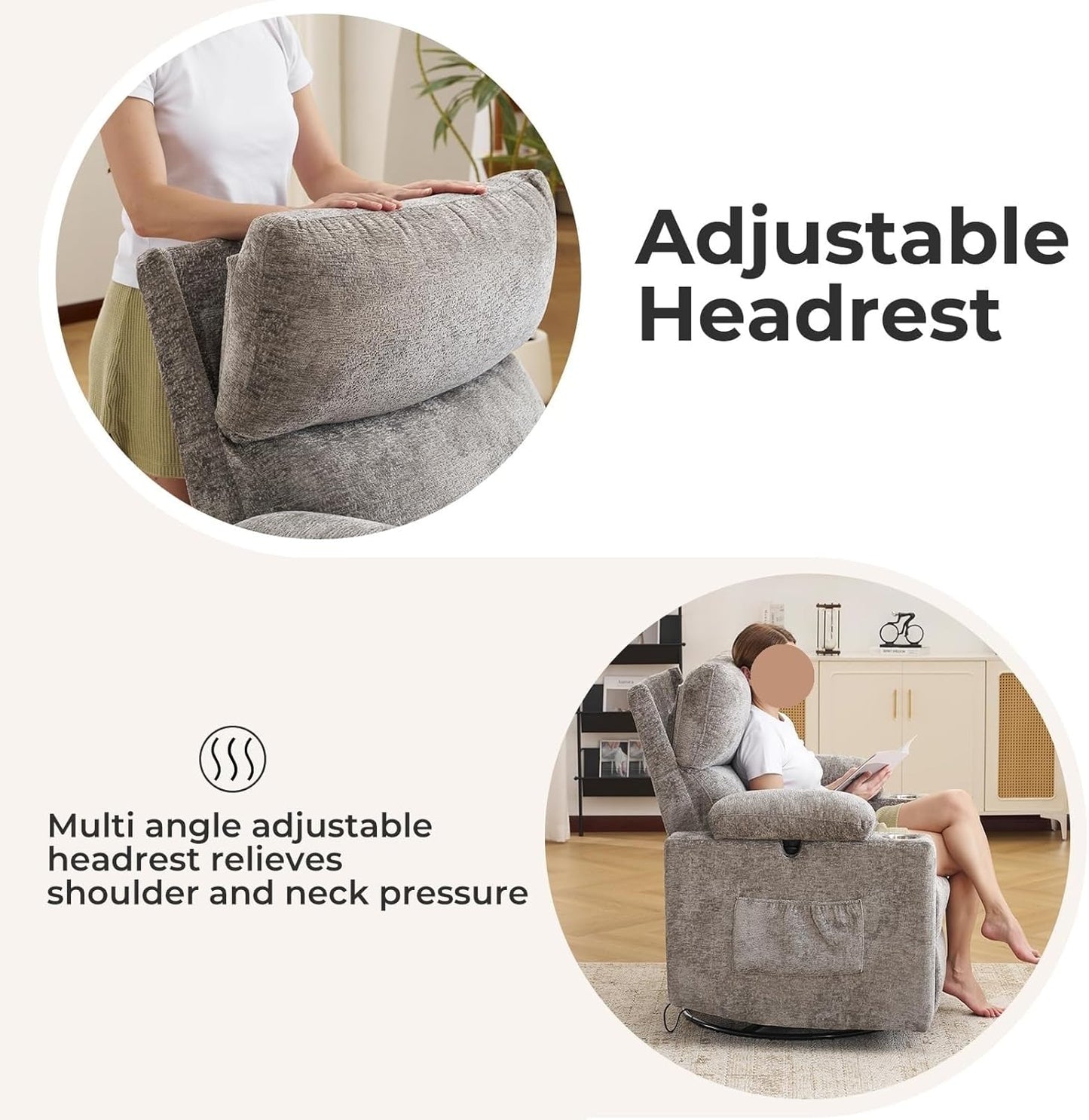 Electric Glider Rocking Recliners Chair with Adjustable Armrests Power Swivel Recliner Chairs with Massage and Heat Headrest for Home Furniture