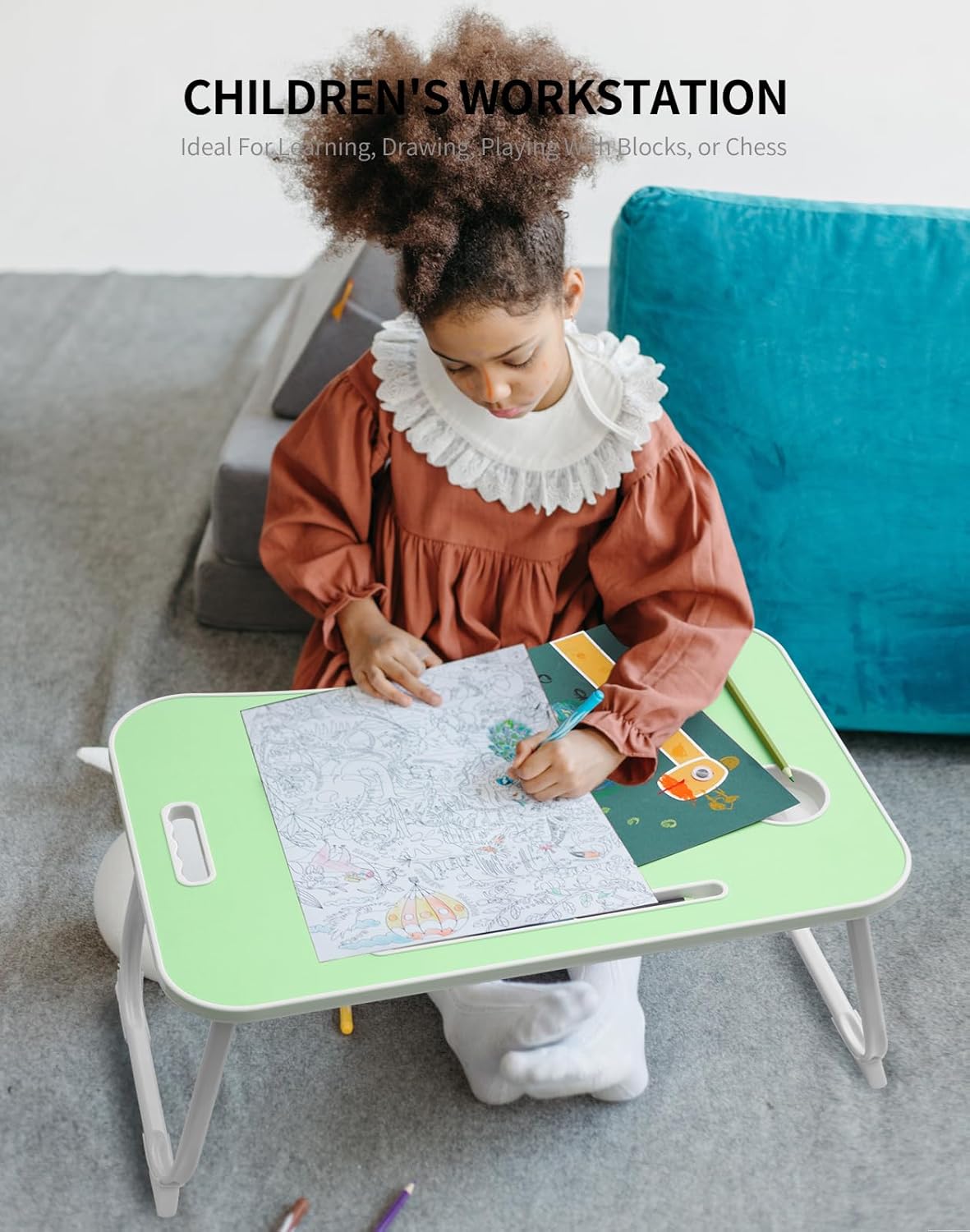 Laptop Bed Desk, Foldable Lap Desk, Portable Lap Table, Laptop Stand with Cup Holder & Tablet Slot & Lifting Handle for Working Writing Drawing & Eating - Green