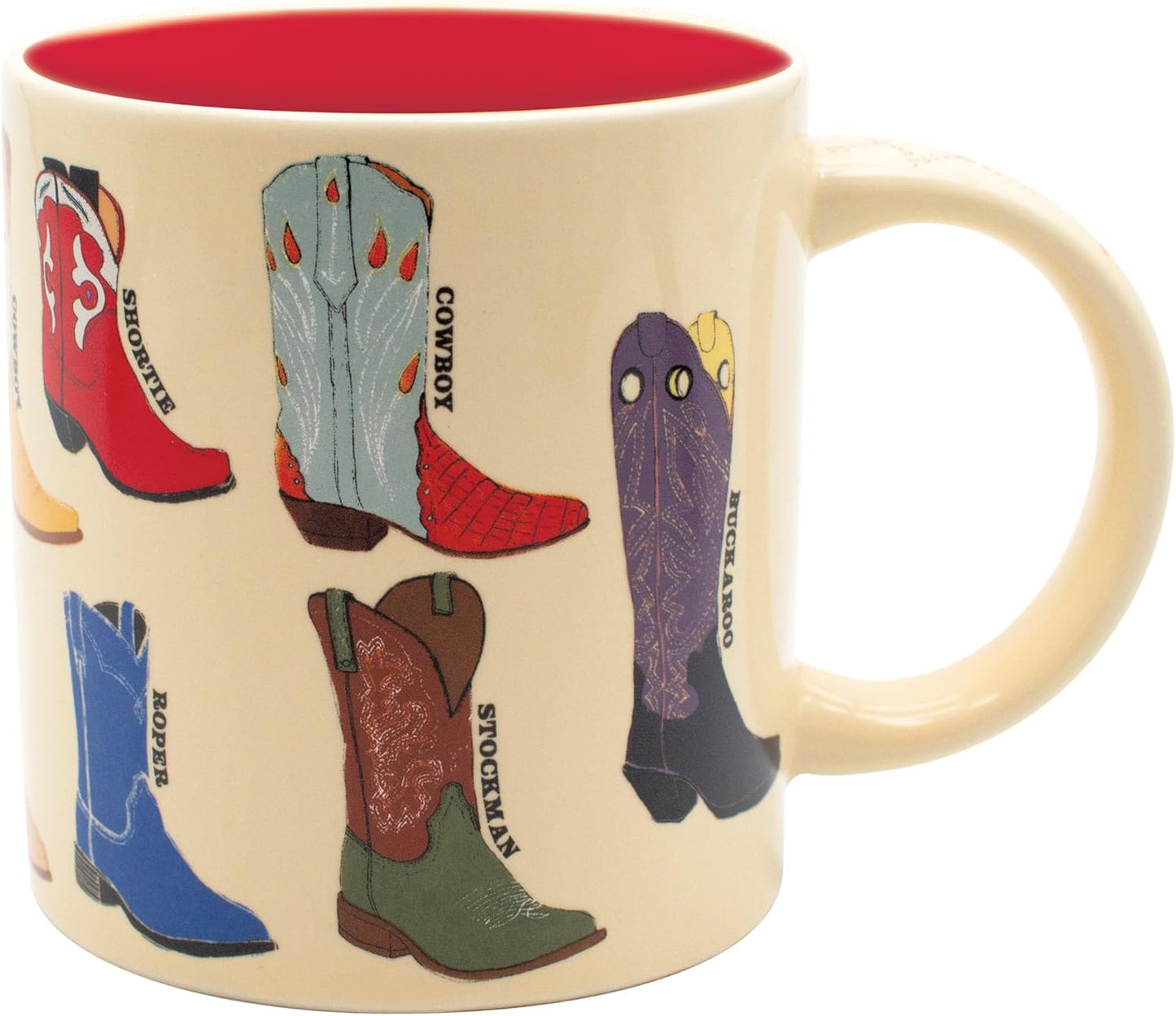 The Unemployed Philosophers Guild Cowboy Boots Mug - Featuring 13 illustrations of Western Footware, Comes in a Fun Gift Box, 12 oz