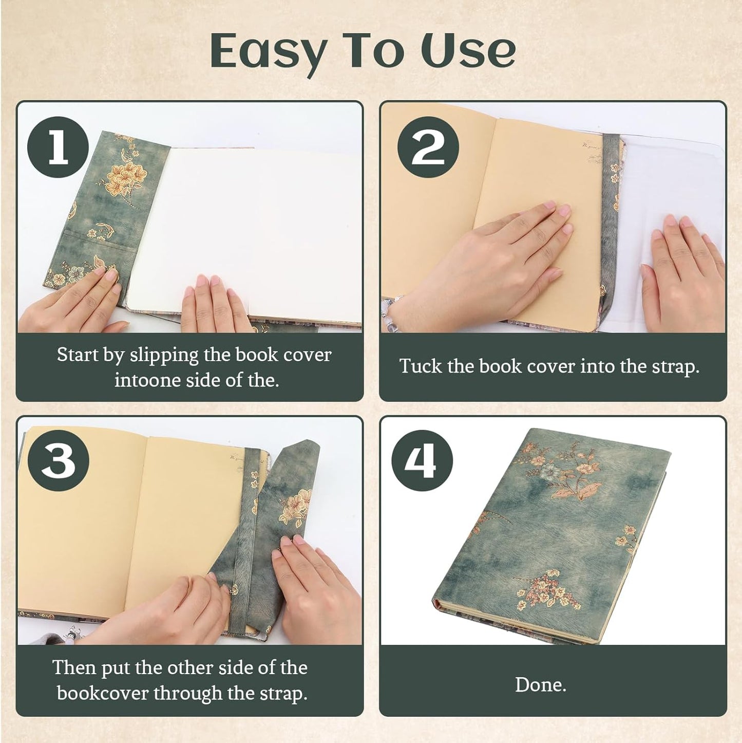 A5 Size Paperback Book Cover Protector, Adjustable Canvas Book Sleeve for Reading Lovers, Floral Print Soft Cloth Notebook Cover for Hardcover Bible Journal Textbook (Style B, A5)