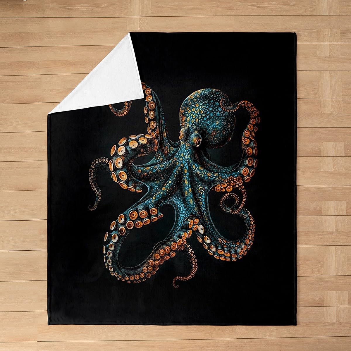 Feelyou Blue Black Octopus Flannel Fleece Throw Blanket Queen 90"x90" Tentacles Fuzzy Blanket for Sofa Couch Room Decor Ocean Kraken All Season Bed Blanket Sealife Sea Animal Plush Blanket