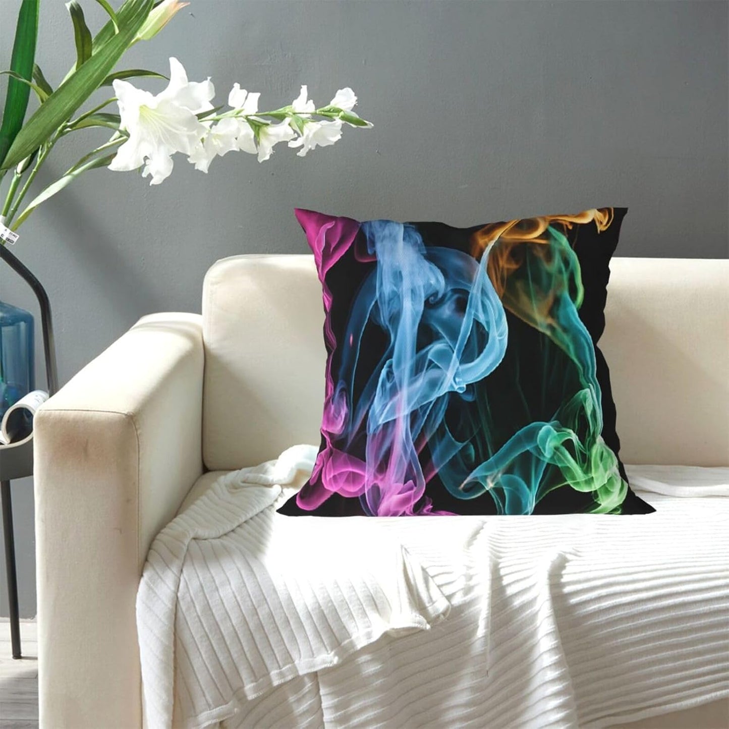 All-Season Square Pillow Covers 18"X18", Colorful Smoke, Decorative Throw Pillow Covers for Sofa Bed Couch, Hidden Zipper Cushion Cover, Square Lumbar & Accent Pillowcases for Home Decor