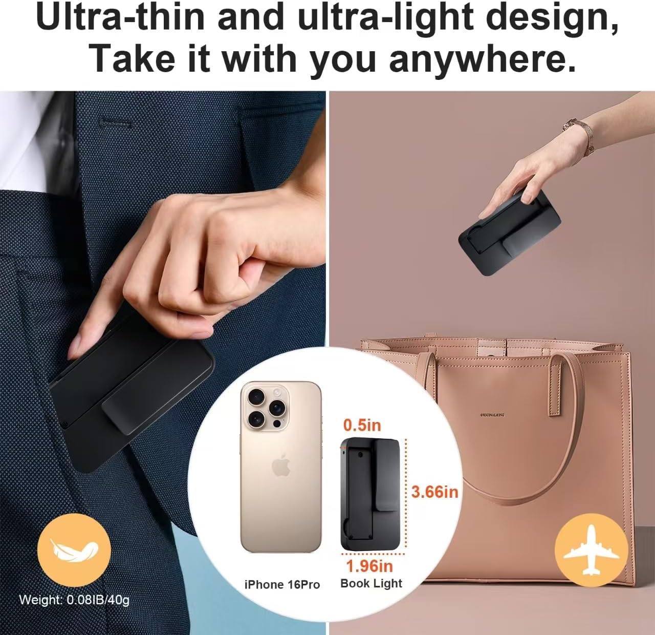 Rechargeable Book Light for Reading in Bed,Foldable & Portable Clip-On Mini Reading Light for Studying,3 Color Amber Eye Care & Stepless Dimming,80H LED Small Cordless Desk Lamp for Office,Home,Nail