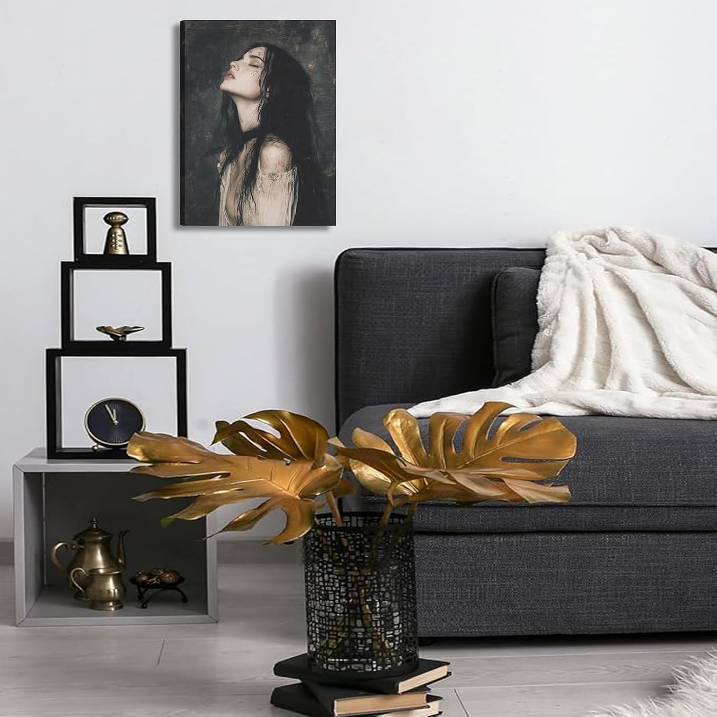 XLYFVLGF Dark Melancholy Bookish Canvas Wall Art Dark preppy wall decor picture Gothic Victorian woman painting artwork Melancholic Reading Nook Print Poster for Bedroom Gallery Decoration 12x16in
