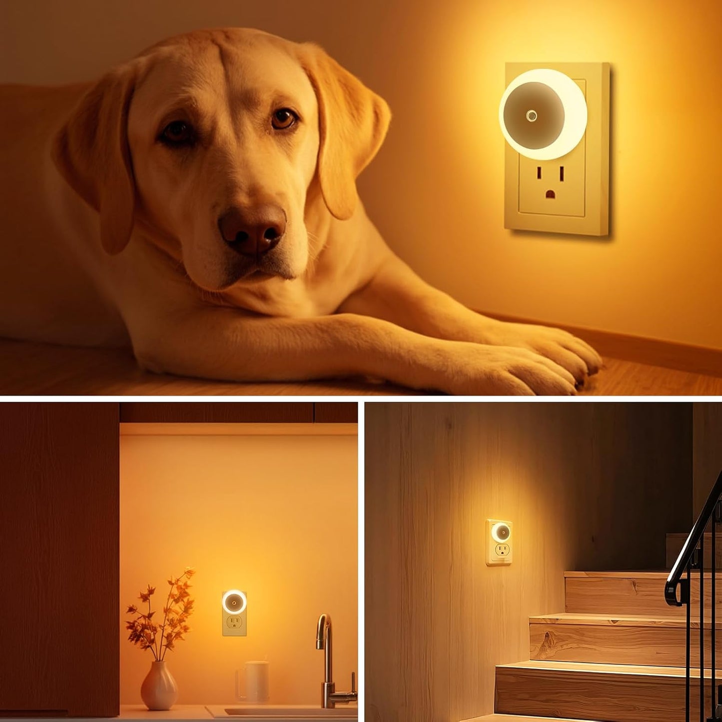KINUR 6 Pack Amber Night Light, LED Night Lights Plug into Wall with Dusk to Dawn sensors, Plug in Night Lights for Kids Room, Bedroom, Bathroom, Baby Nursery,Stair Lights, Hallway Light