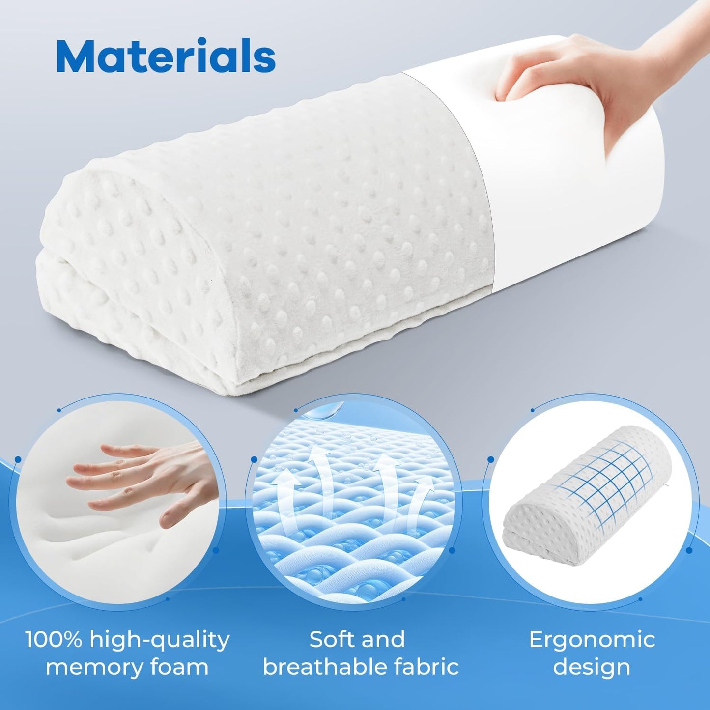 Half Moon Leg Bolster for Back Sleeping- Adjustable Height Under Knee Pillow for Ankles- Pure Memory Foam Leg Pillow for Sleeping on The Bed- Bubble