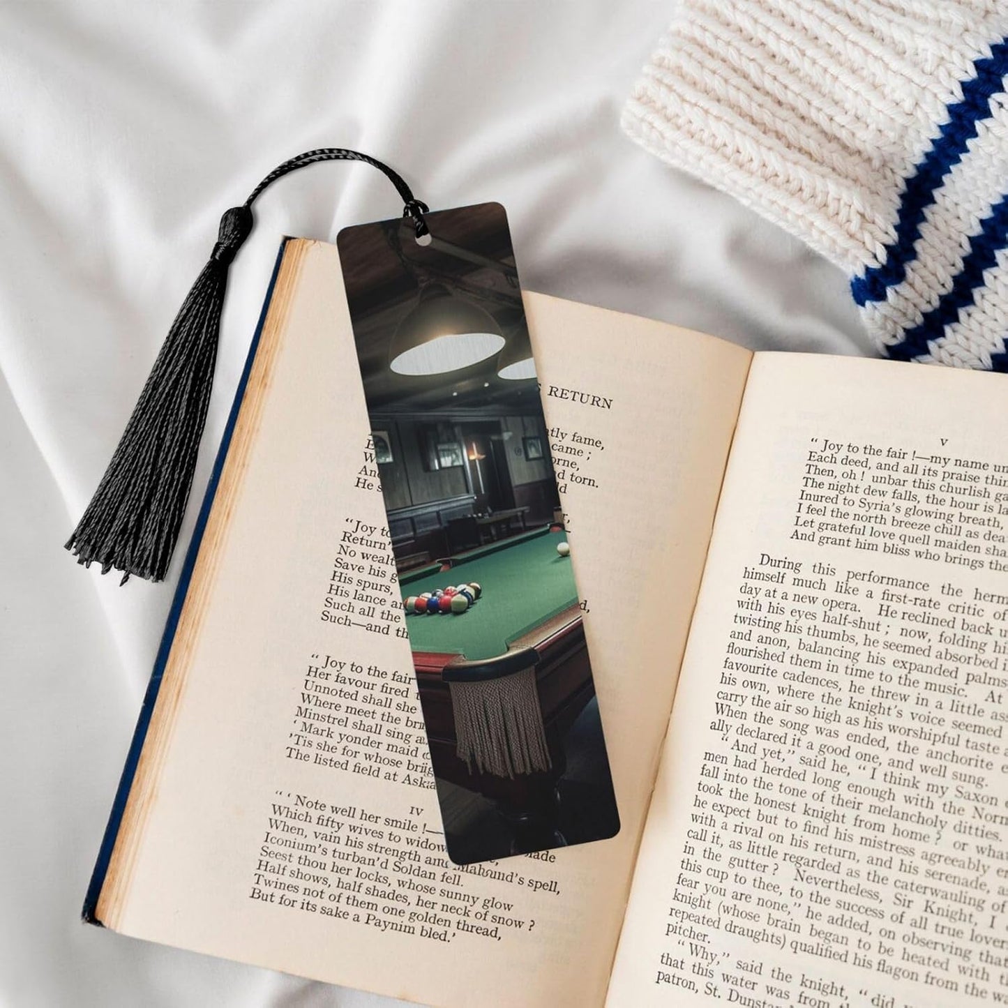 Billiard Bookmarks Gifts for Women Men, Wooden Bookmarks for Book Lovers, Vintage Book Marks Ornaments with Tassel, Unique Personalized Reading Page Markers Black