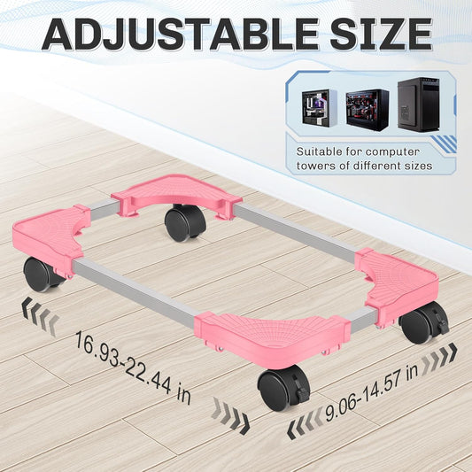 Liitrton Mobile CPU Tower Stand with Ventilation, 4 Locking Casters, Multiple Colors, Fits Most Under Desk Stands for Office Gamers (Pink)