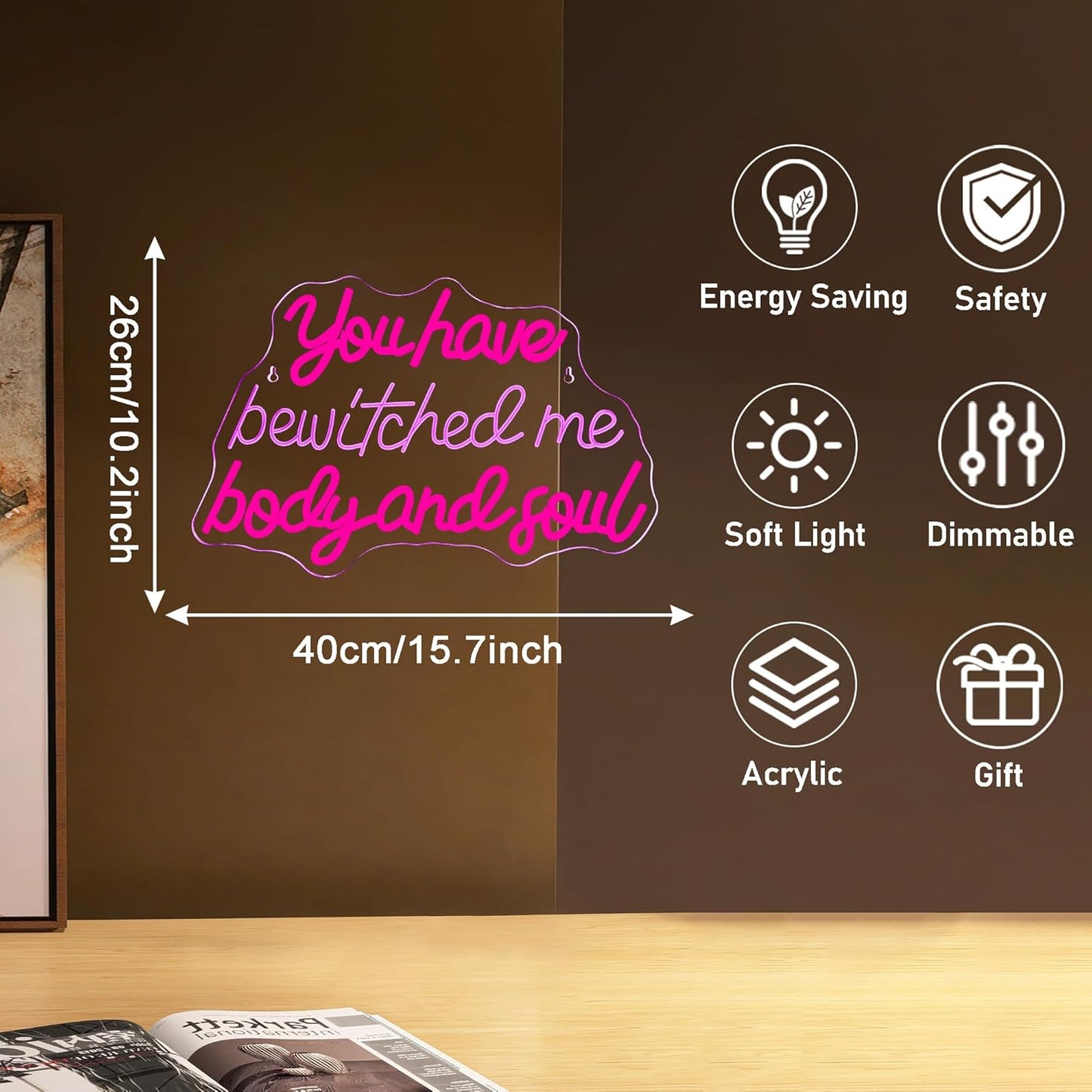 Mutank You Have Bewitched Me Body And Soul Neon Sign, Wedding Neon Light USB Powered LED Dimmable, for Wedding Engagement Party Decor Home Bedroom Living Room Bar Decor Sign(15.7 * 10.2)(Pink)