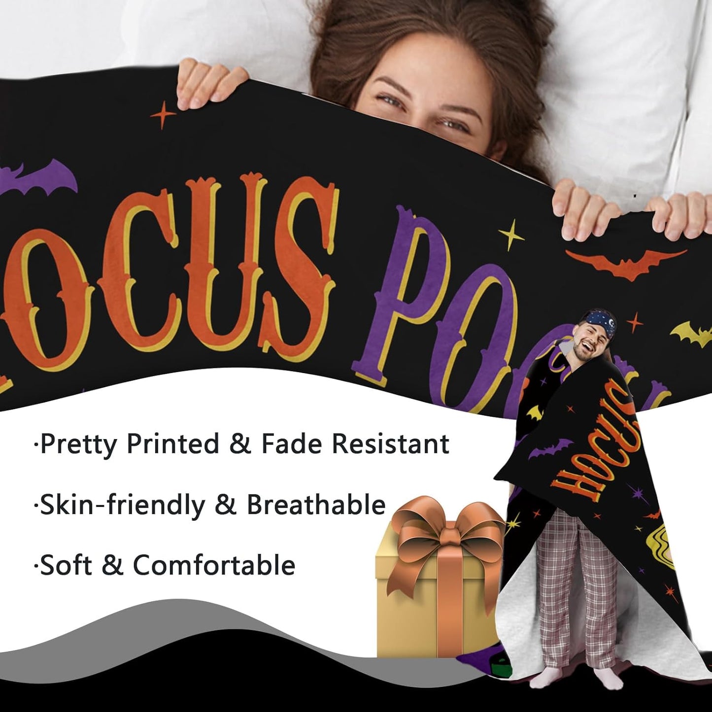 Halloween Hocus Pocus Witches Flannel Throw Blanket, I Smell Children Cauldron Gifts for Kids Men Women, Funny Bats Soft Blankets for Bedding Sofa 50 x 60 Inches