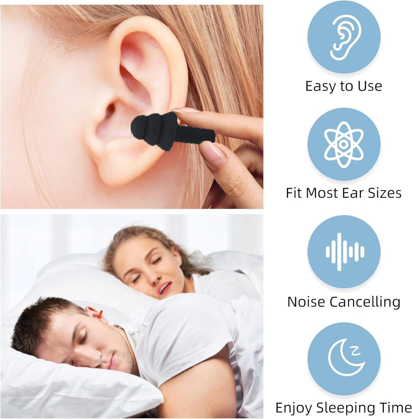 4Pairs Ear Plugs for Sleeping,Soft Silicone Earplugs Noise Cancelling,Black Earplug for Swimming Snoring Concerts Shooting Airplanes.