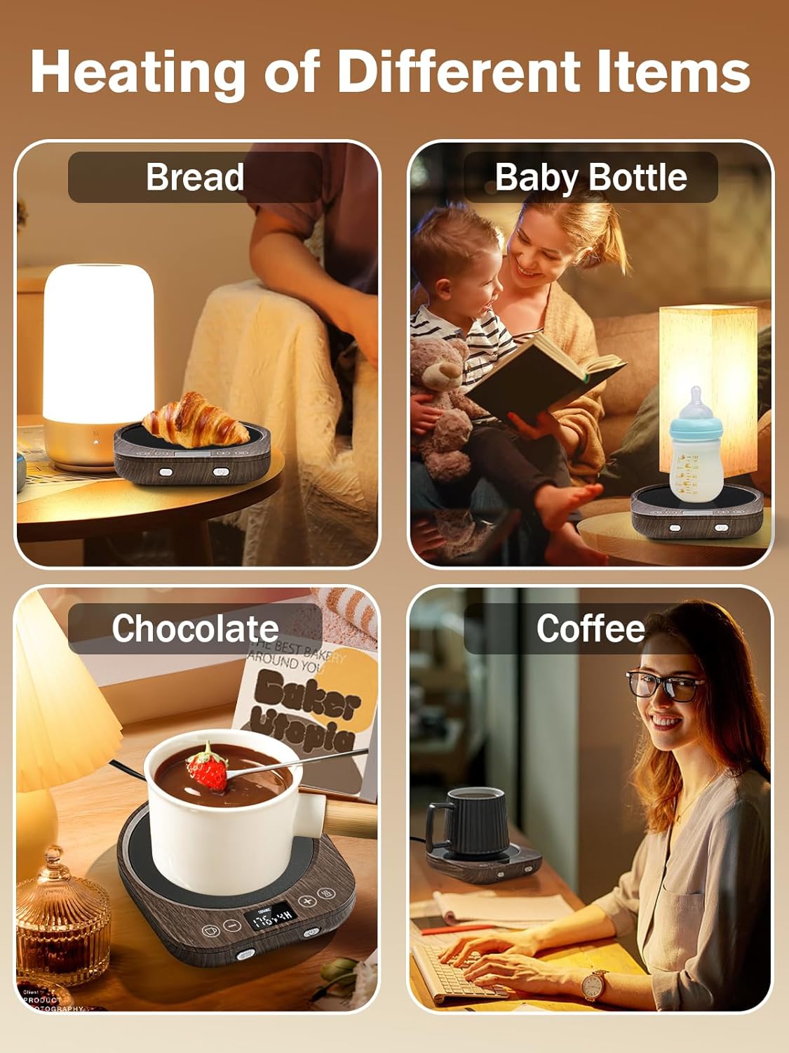 PUSEE Candle Mug Warmer Electric,Auto On/Off Gravity-Induction Coffee Mug Warmer with 9 Temp Settings,1-9 Timer Candle Melter Warmer Beverage Coffee Warmer Practical Portable Warmer for Home & Office