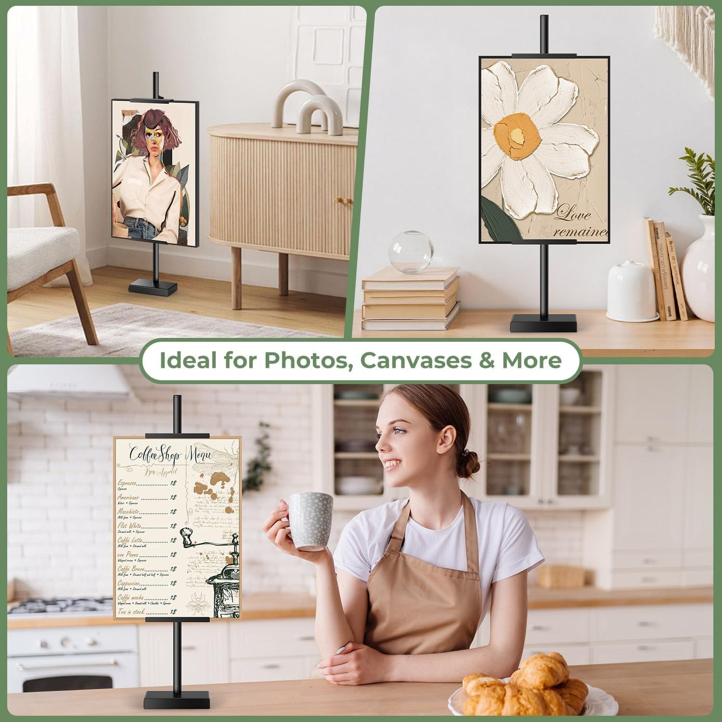 Adjustable Tabletop Easel Stand, Picture Easels for Display up to 28.5 Inches, Heavy Duty Metal Picture Frame Holder for Artwork, Signs & Certificates Display Stand (Black)