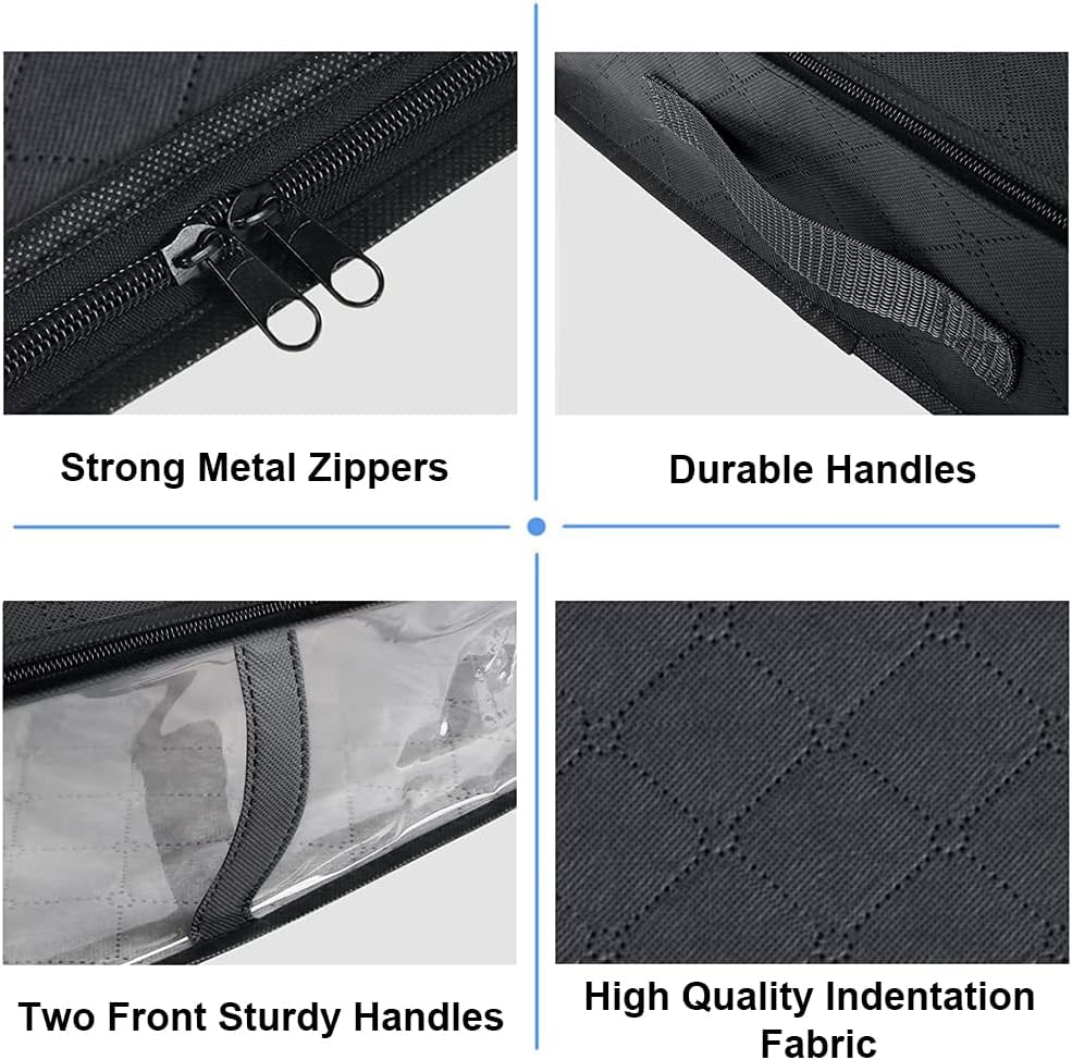 Under Bed Storage Containers, 4-Pack Large Underbed Storage Bags Organizer, Thick Fabric Storage Bins with Clear Window and Handles for Blanket, Comforter, Bedding, Clothes, Black