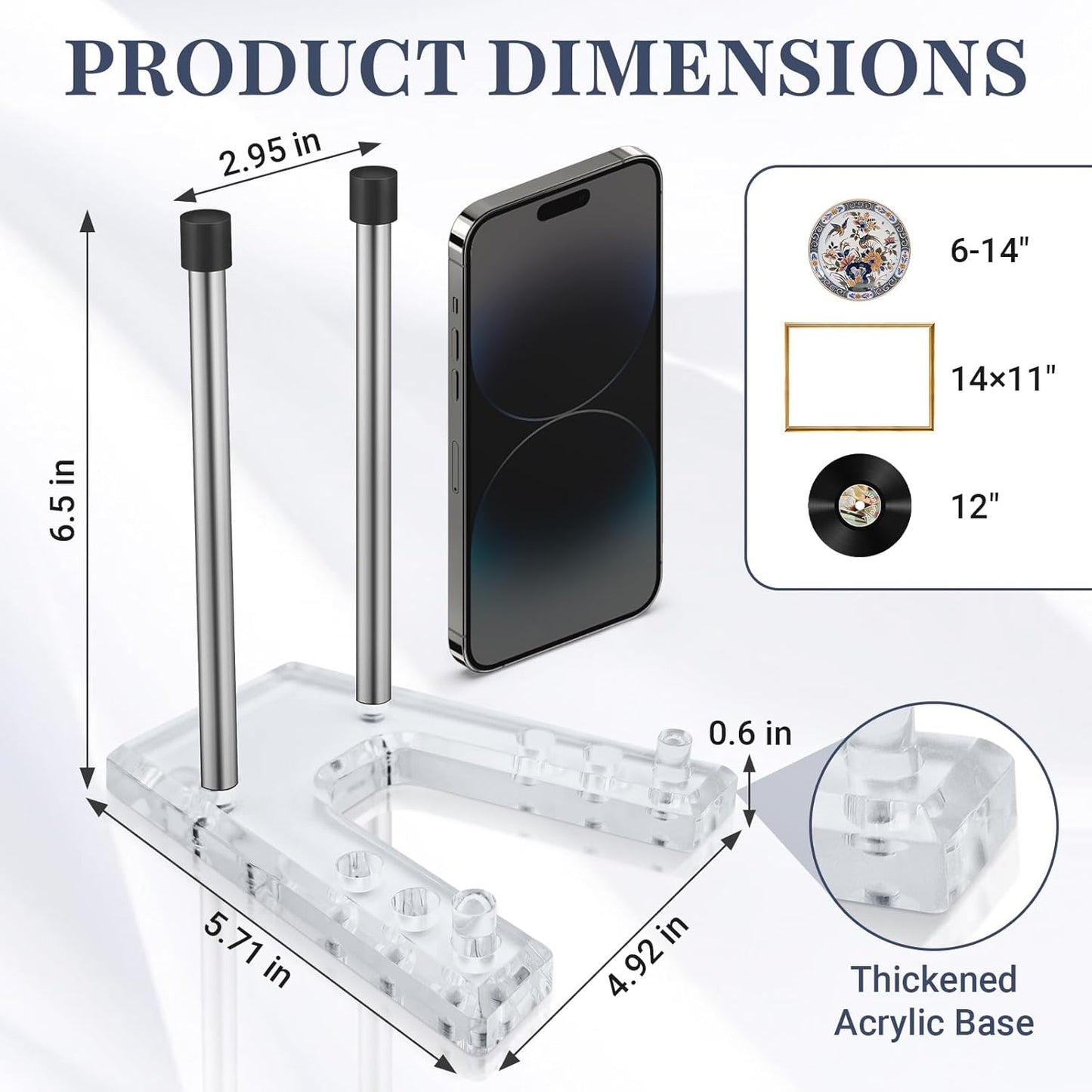 2 pack Acrylic plate holders for displaying, Adjustable dish display stand suitable for Display Plates Photos Holder Picture Frames or Other Items at Weddings, Birthdays, Home Decoration, Tables.