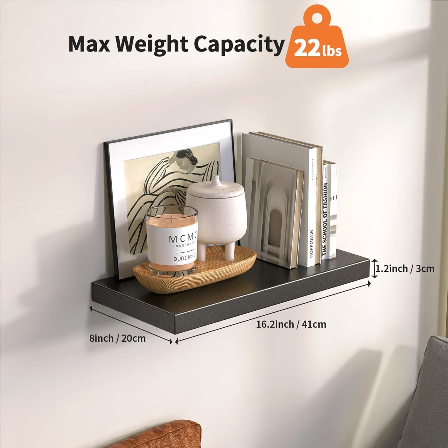 Floating Shelves for Wall - All-Metal Construction Heavy Duty Bathroom Shelves, Floating Shelves Rustproof & Waterproof, Wall Mount Shelves for Bathroom, Kitchen, Bedroom, Office (2 Pack)