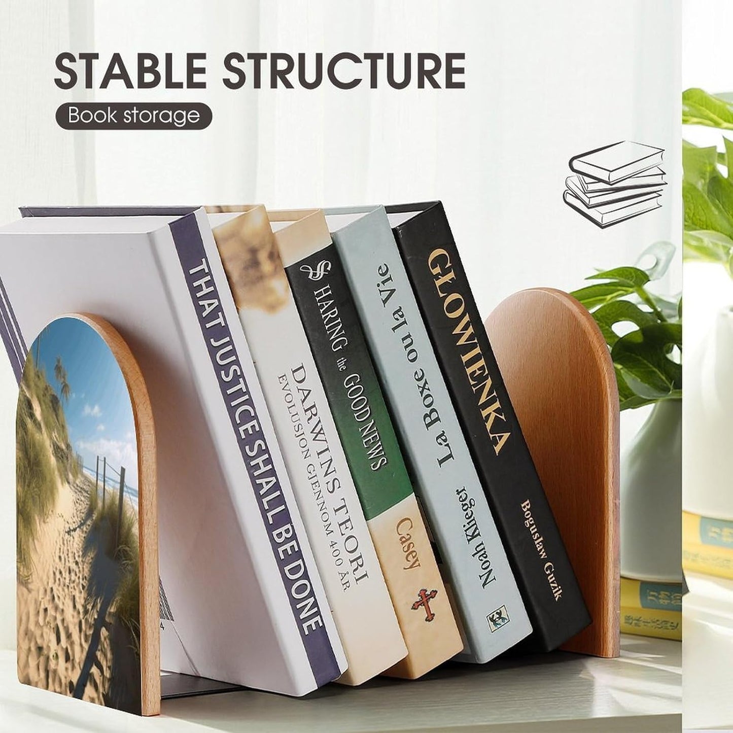 Beach Themed Bookend for Shelves Wooden Book End Large Size Sturdy Book Holders Stoppers with Metal Base for Bookshelves Slick Decorative Bookends Stands