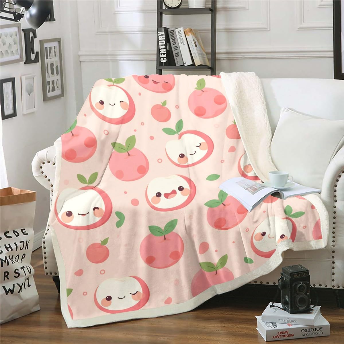 Feelyou Apple Print Fleece Throw Blanket for Kids, Boys, Girls, Teens, Toddlers - Cute Cartoon Pink Plush Sweet Fruit Fuzzy Blanket for Sofa, Bed, Couch, 40x50 Inches